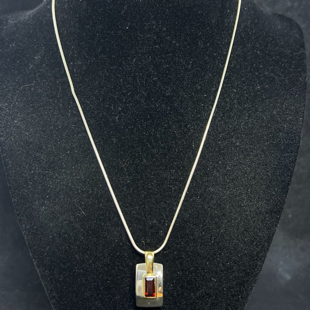 Sterling Silver Snake Chain Necklace W/Gold Tone & Sterling Pendant (4248) - Picture 2 of 7